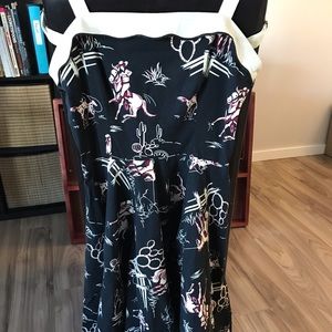 Vintage inspired cowboy print dress with circle skirt